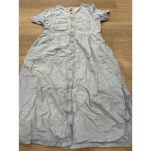 Vintage FADS 80s 90s Light Blue Denim Maxi Shirt Dress Plus Size L Button Front